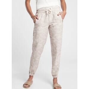 Athleta Cabo Tide Linen Jogger Pants Women's Size 22 Beige Camo Drawstring Tan